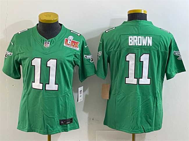 Women's Philadelphia Eagles #11 A. J. Brown Green 2025 Super Bowl LIX Patch F.U.S.E. Throwback Vapor Untouchable Limited Stitched Jersey(Run Small),We sell and wholesale Women's Philadelphia Eagles #11 A. J. Brown Green 2025 Super Bowl LIX Patch F.U.S.E. Throwback Vapor Untouchable Limited Stitched Jersey(Run Small) on line form chian!